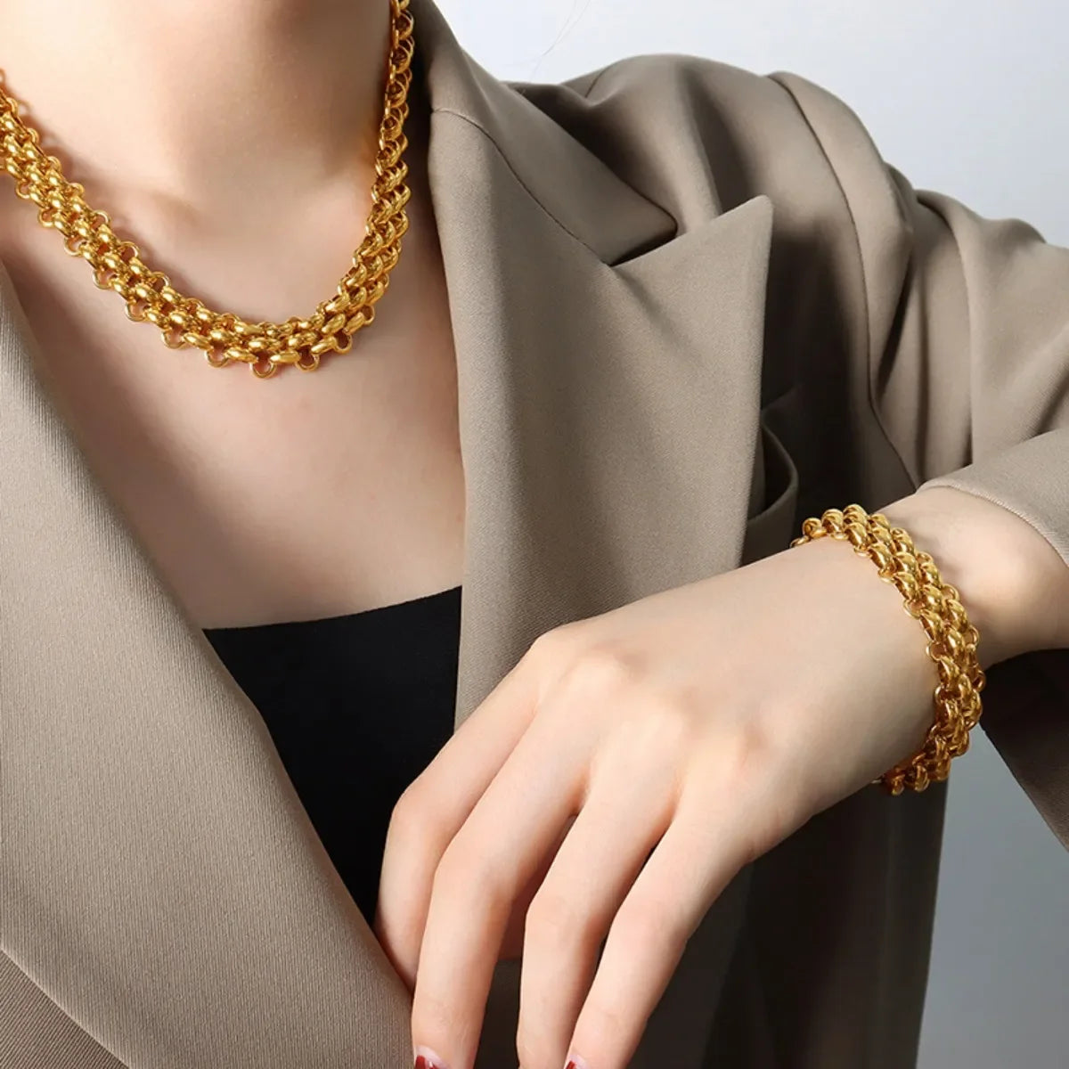 Gold Necklace and Bracelet Set – Elegant 18K Gold Chain Link Jewelry - Carlislecarat