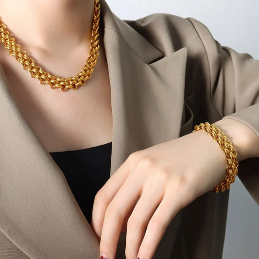 Gold Necklace and Bracelet Set – Elegant 18K Gold Chain Link Jewelry - Carlislecarat