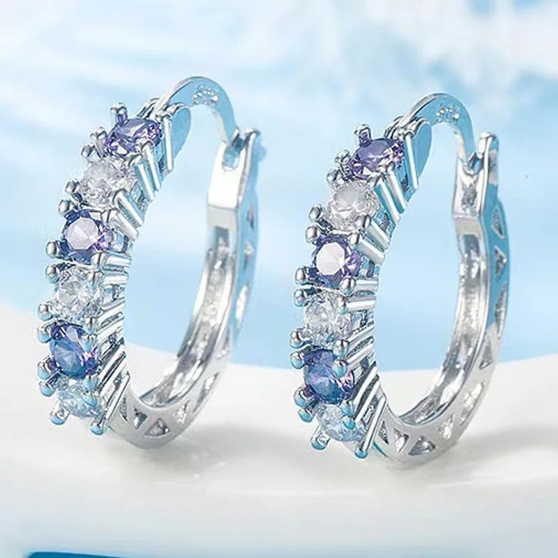 Cubic Zirconia Hoop Earrings – Luxury Blue Hoops for Women, Wedding & Party Jewelry - Hipskart