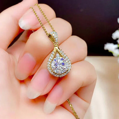 Moissanite Teardrop Pendant Necklace 18K White Gold for Women – GRA Certified 925 Sterling Silver Anniversary Jewelry Gift - Carlislecarat