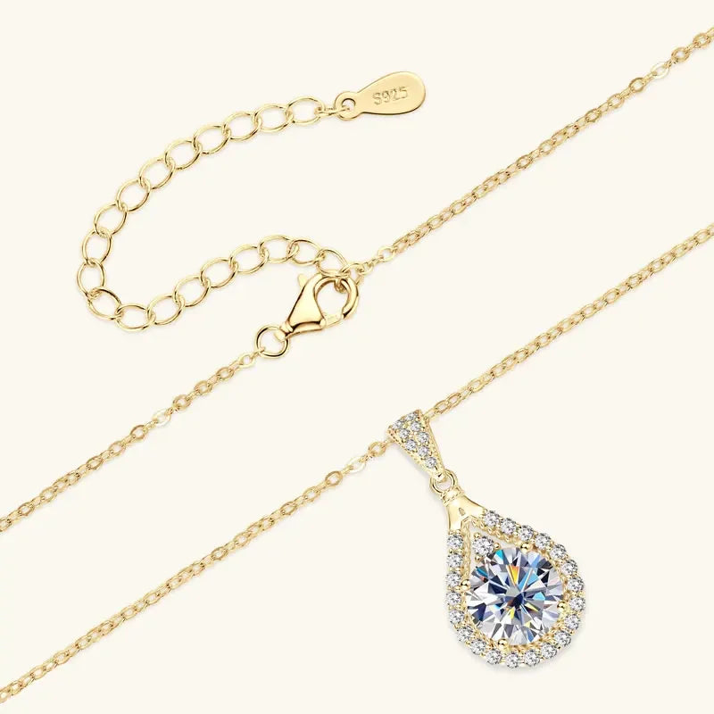 Moissanite Teardrop Pendant Necklace 18K White Gold for Women – GRA Certified 925 Sterling Silver Anniversary Jewelry Gift - Carlislecarat