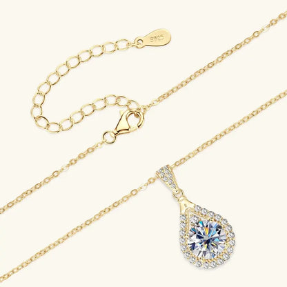 Moissanite Teardrop Pendant Necklace 18K White Gold for Women – GRA Certified 925 Sterling Silver Anniversary Jewelry Gift - Carlislecarat