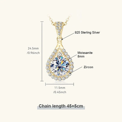 Moissanite Teardrop Pendant Necklace 18K White Gold for Women – GRA Certified 925 Sterling Silver Anniversary Jewelry Gift - Carlislecarat