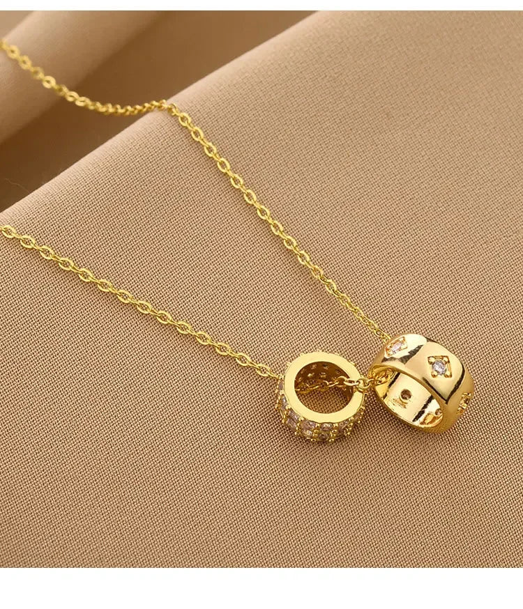Non Tarnish Necklace - Luxurious Fashion Crystal Rhombus Necklace with Ring Pendant Gold Color Jewelry for Women - Carlislecarat