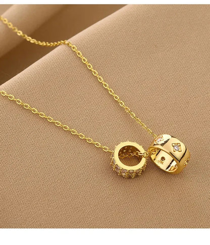 Non Tarnish Necklace - Luxurious Fashion Crystal Rhombus Necklace with Ring Pendant Gold Color Jewelry for Women - Carlislecarat