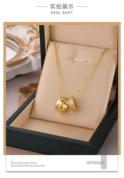 Non Tarnish Necklace - Luxurious Fashion Crystal Rhombus Necklace with Ring Pendant Gold Color Jewelry for Women - Carlislecarat