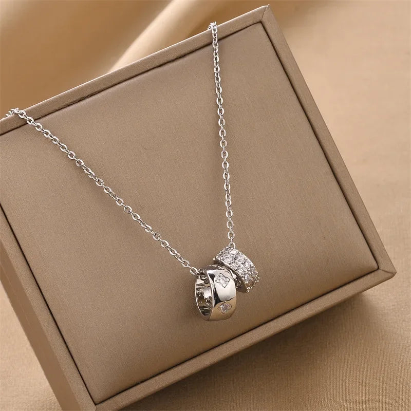 Non Tarnish Necklace - Luxurious Fashion Crystal Rhombus Necklace with Ring Pendant Gold Color Jewelry for Women - Carlislecarat