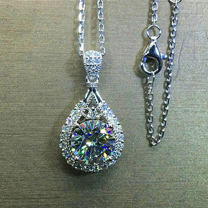 Moissanite Teardrop Pendant Necklace 18K White Gold for Women – GRA Certified 925 Sterling Silver Anniversary Jewelry Gift - Carlislecarat