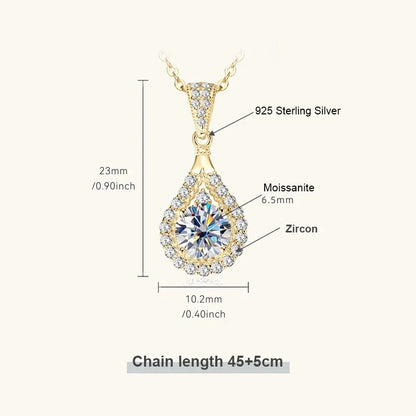Moissanite Teardrop Pendant Necklace 18K White Gold for Women – GRA Certified 925 Sterling Silver Anniversary Jewelry Gift - Carlislecarat