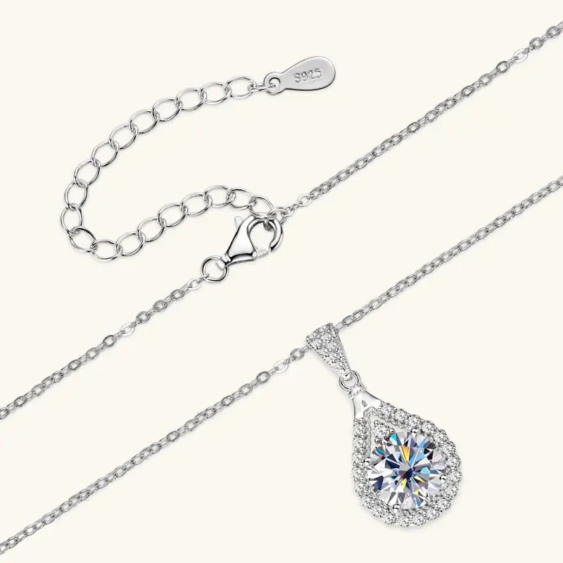 Moissanite Teardrop Pendant Necklace 18K White Gold for Women – GRA Certified 925 Sterling Silver Anniversary Jewelry Gift - Carlislecarat