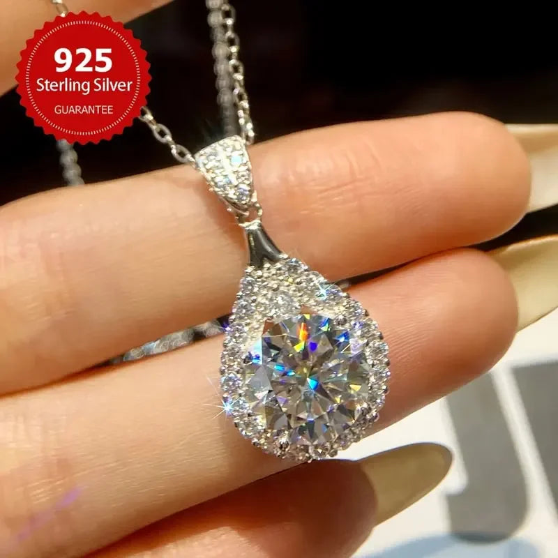 Moissanite Teardrop Pendant Necklace 18K White Gold for Women – GRA Certified 925 Sterling Silver Anniversary Jewelry Gift - Carlislecarat
