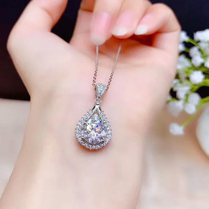 Moissanite Teardrop Pendant Necklace 18K White Gold for Women – GRA Certified 925 Sterling Silver Anniversary Jewelry Gift - Carlislecarat