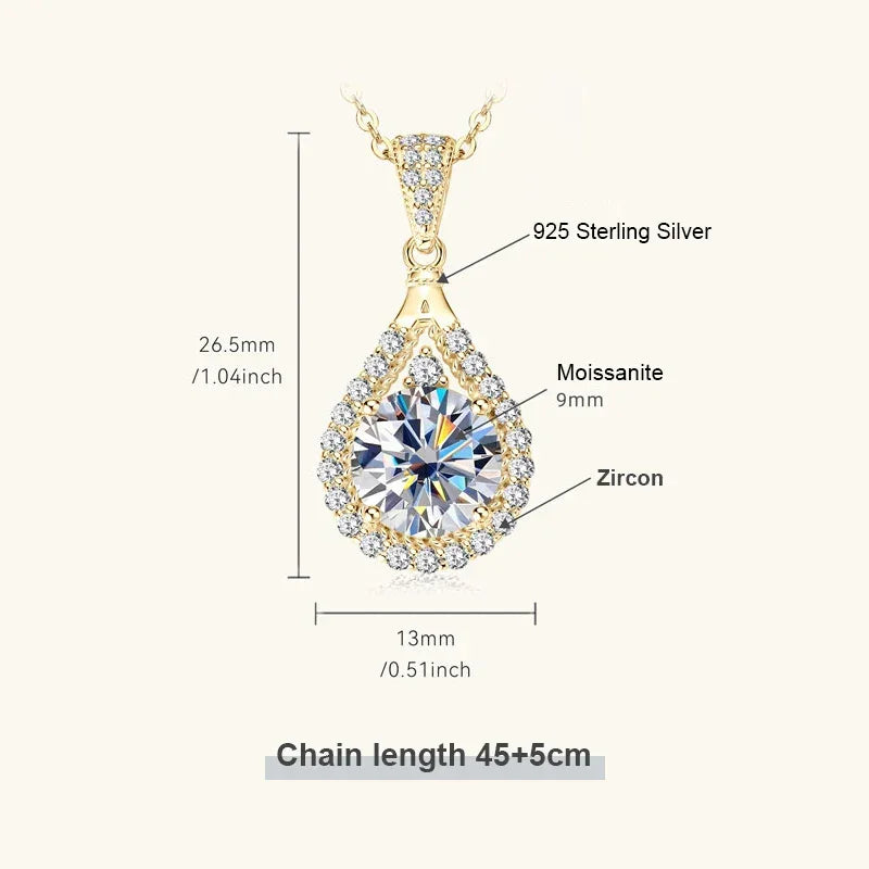 Moissanite Teardrop Pendant Necklace 18K White Gold for Women – GRA Certified 925 Sterling Silver Anniversary Jewelry Gift - Carlislecarat
