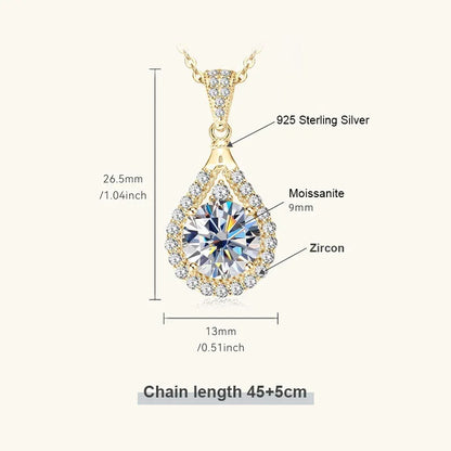 Moissanite Teardrop Pendant Necklace 18K White Gold for Women – GRA Certified 925 Sterling Silver Anniversary Jewelry Gift - Carlislecarat