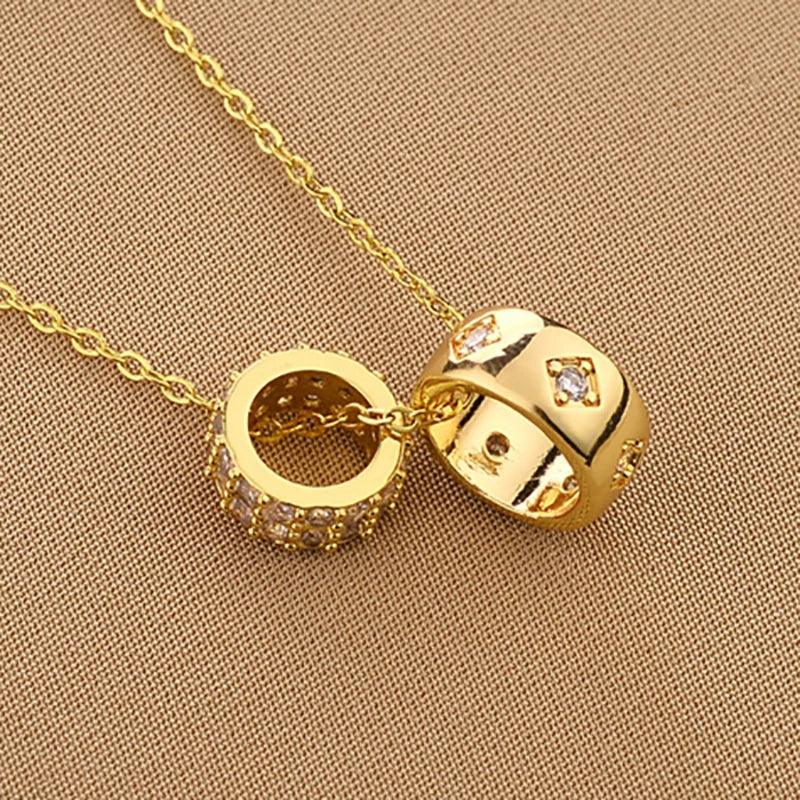 Non Tarnish Necklace - Luxurious Fashion Crystal Rhombus Necklace with Ring Pendant Gold Color Jewelry for Women - Carlislecarat