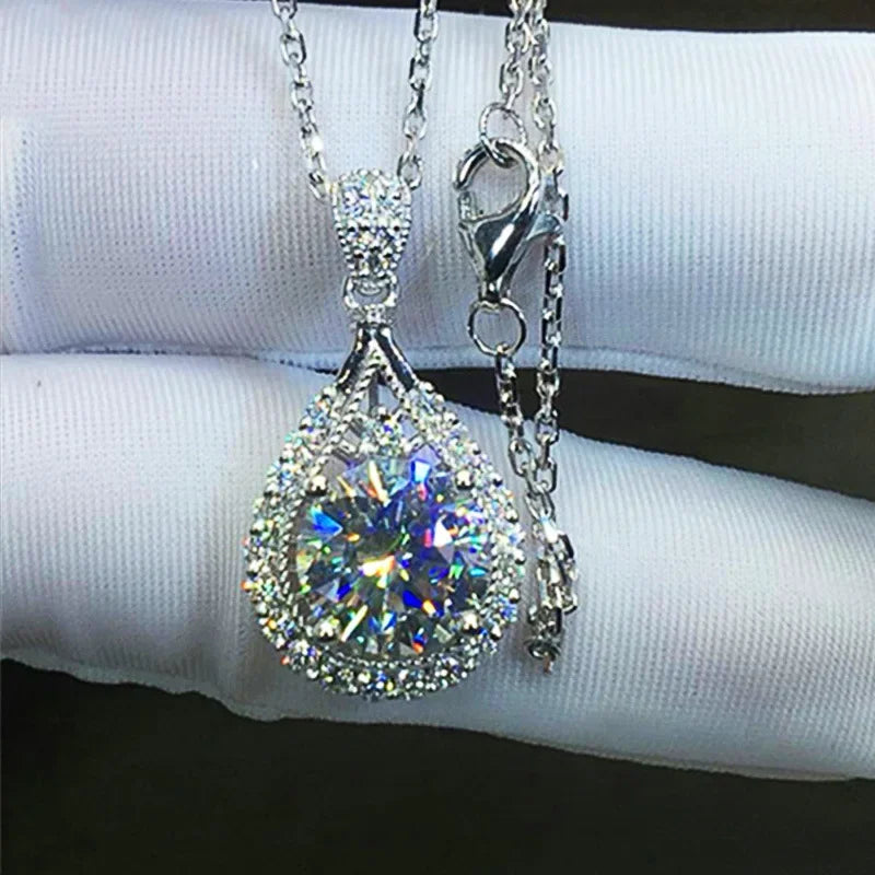 Moissanite Teardrop Pendant Necklace 18K White Gold for Women – GRA Certified 925 Sterling Silver Anniversary Jewelry Gift - Carlislecarat