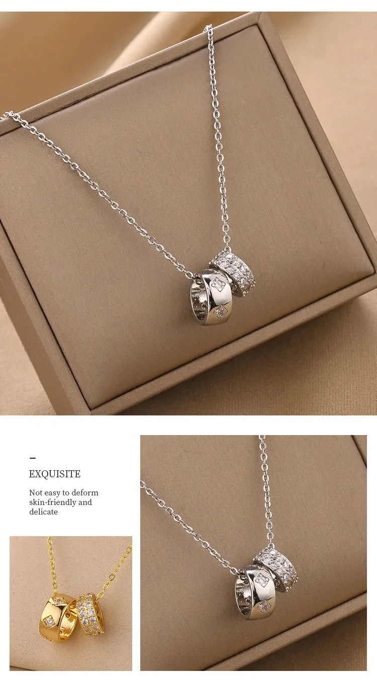 Non Tarnish Necklace - Luxurious Fashion Crystal Rhombus Necklace with Ring Pendant Gold Color Jewelry for Women - Carlislecarat