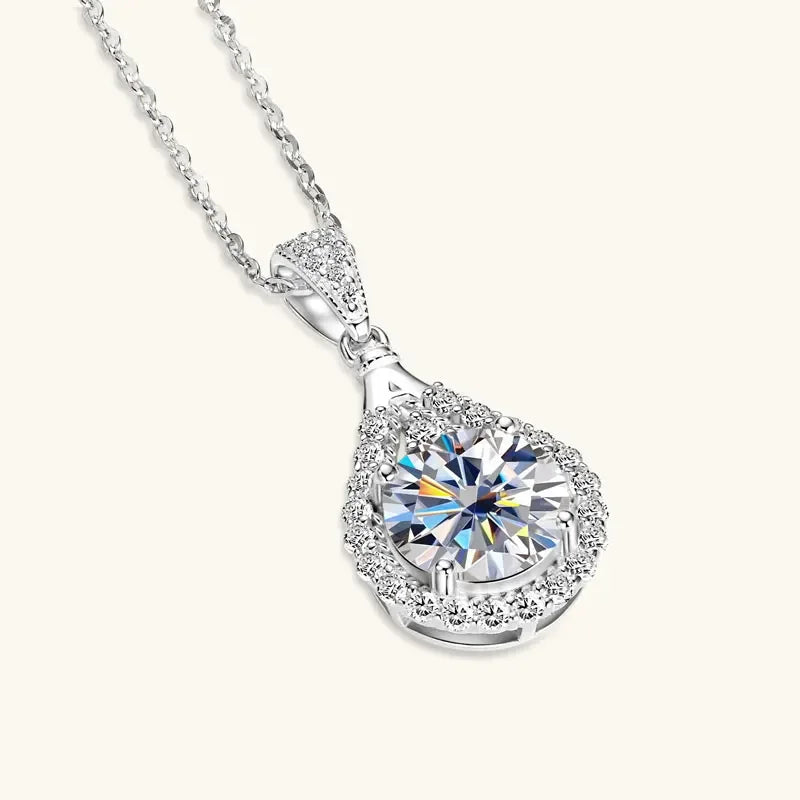 Moissanite Teardrop Pendant Necklace 18K White Gold for Women – GRA Certified 925 Sterling Silver Anniversary Jewelry Gift - Carlislecarat