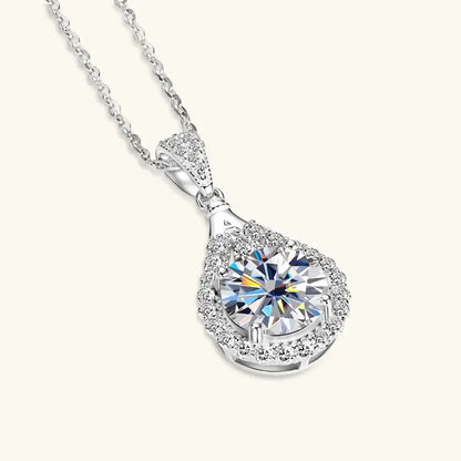 Moissanite Teardrop Pendant Necklace 18K White Gold for Women – GRA Certified 925 Sterling Silver Anniversary Jewelry Gift - Carlislecarat