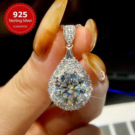 Moissanite Teardrop Pendant Necklace 18K White Gold for Women – GRA Certified 925 Sterling Silver Anniversary Jewelry Gift - Carlislecarat