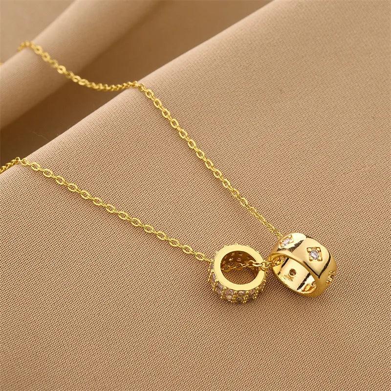 Non Tarnish Necklace - Luxurious Fashion Crystal Rhombus Necklace with Ring Pendant Gold Color Jewelry for Women - Carlislecarat