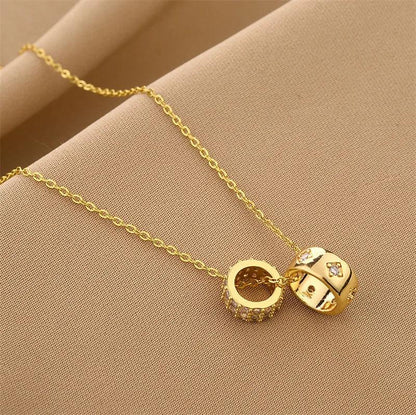 Non Tarnish Necklace - Luxurious Fashion Crystal Rhombus Necklace with Ring Pendant Gold Color Jewelry for Women - Carlislecarat