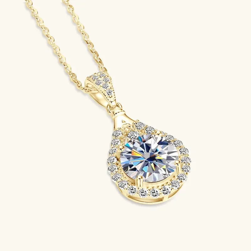 Moissanite Teardrop Pendant Necklace 18K White Gold for Women – GRA Certified 925 Sterling Silver Anniversary Jewelry Gift - Carlislecarat