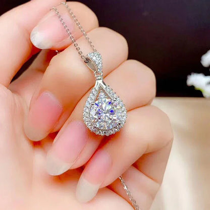 Moissanite Teardrop Pendant Necklace 18K White Gold for Women – GRA Certified 925 Sterling Silver Anniversary Jewelry Gift - Carlislecarat