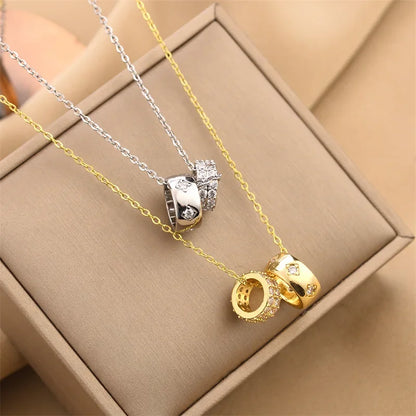 Non Tarnish Necklace - Luxurious Fashion Crystal Rhombus Necklace with Ring Pendant Gold Color Jewelry for Women - Carlislecarat