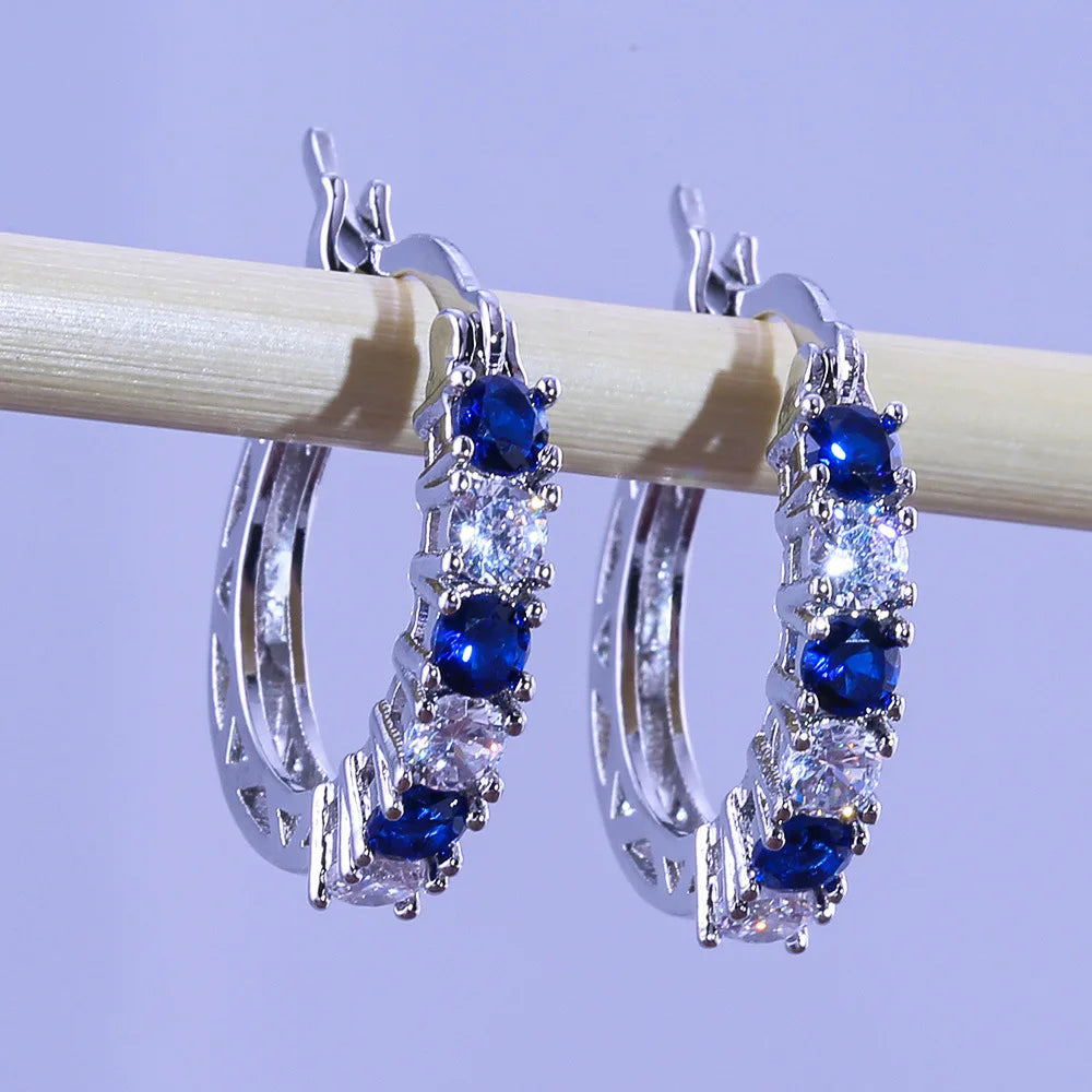 Cubic Zirconia Hoop Earrings – Luxury Blue Hoops for Women, Wedding & Party Jewelry - Carlislecarat
