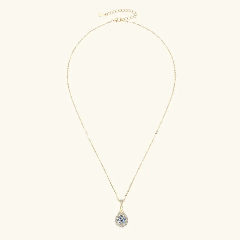Moissanite Teardrop Pendant Necklace 18K White Gold for Women – GRA Certified 925 Sterling Silver Anniversary Jewelry Gift - Carlislecarat