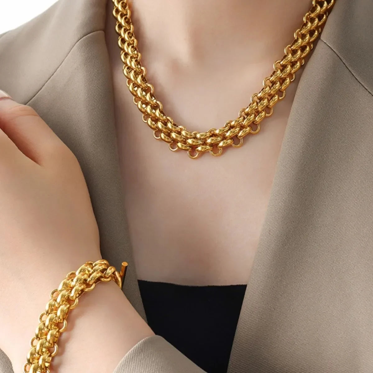 Gold Necklace and Bracelet Set – Elegant 18K Gold Chain Link Jewelry - Carlislecarat