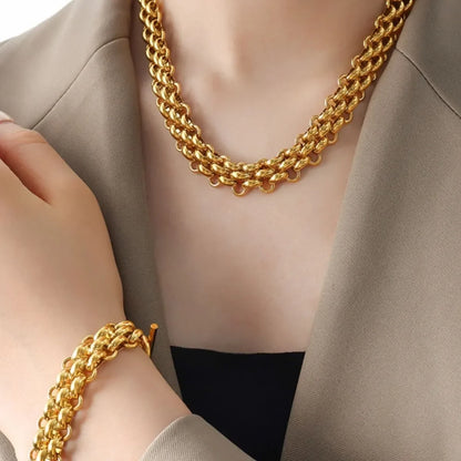 Gold Necklace and Bracelet Set – Elegant 18K Gold Chain Link Jewelry - Carlislecarat