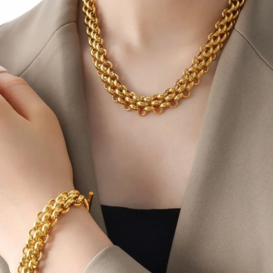 Gold Necklace and Bracelet Set – Elegant 18K Gold Chain Link Jewelry - Carlislecarat